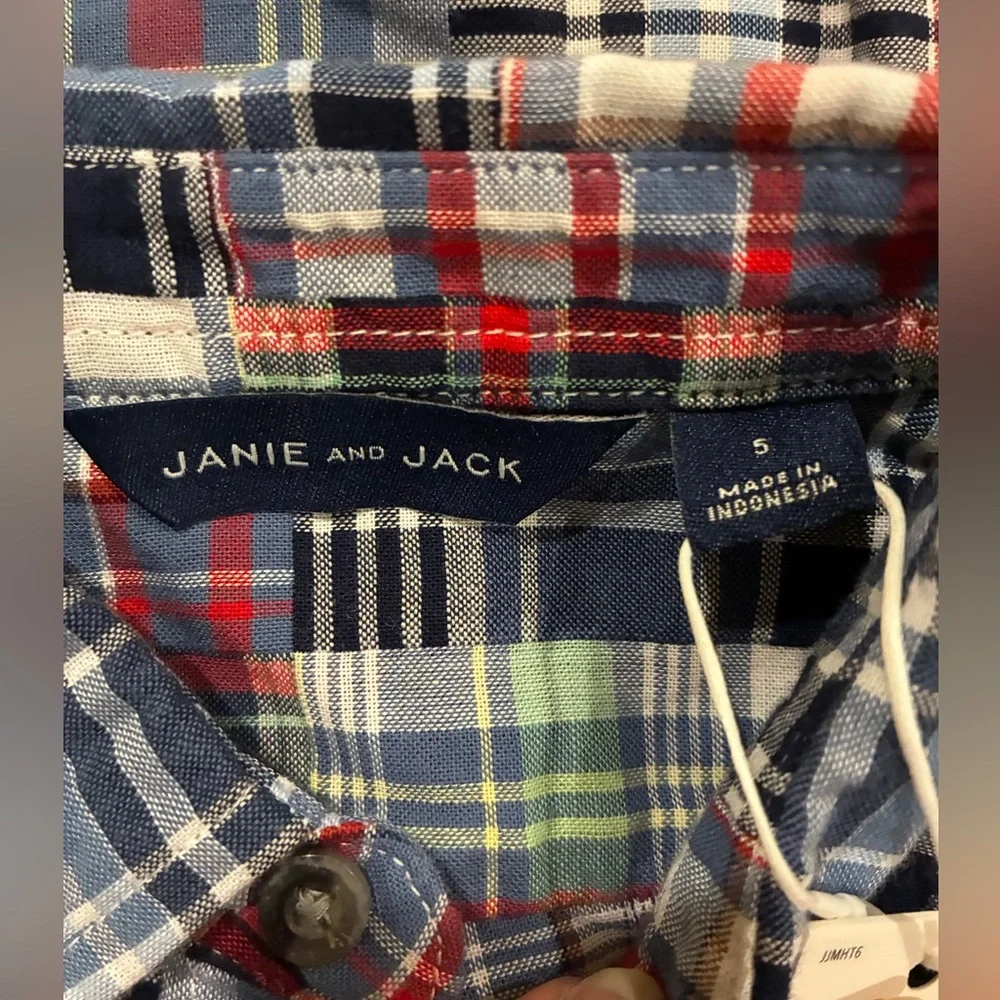 NWT- Janie and Jack Madras Plaid Patchwork  Shirt - Picture 4 of 4